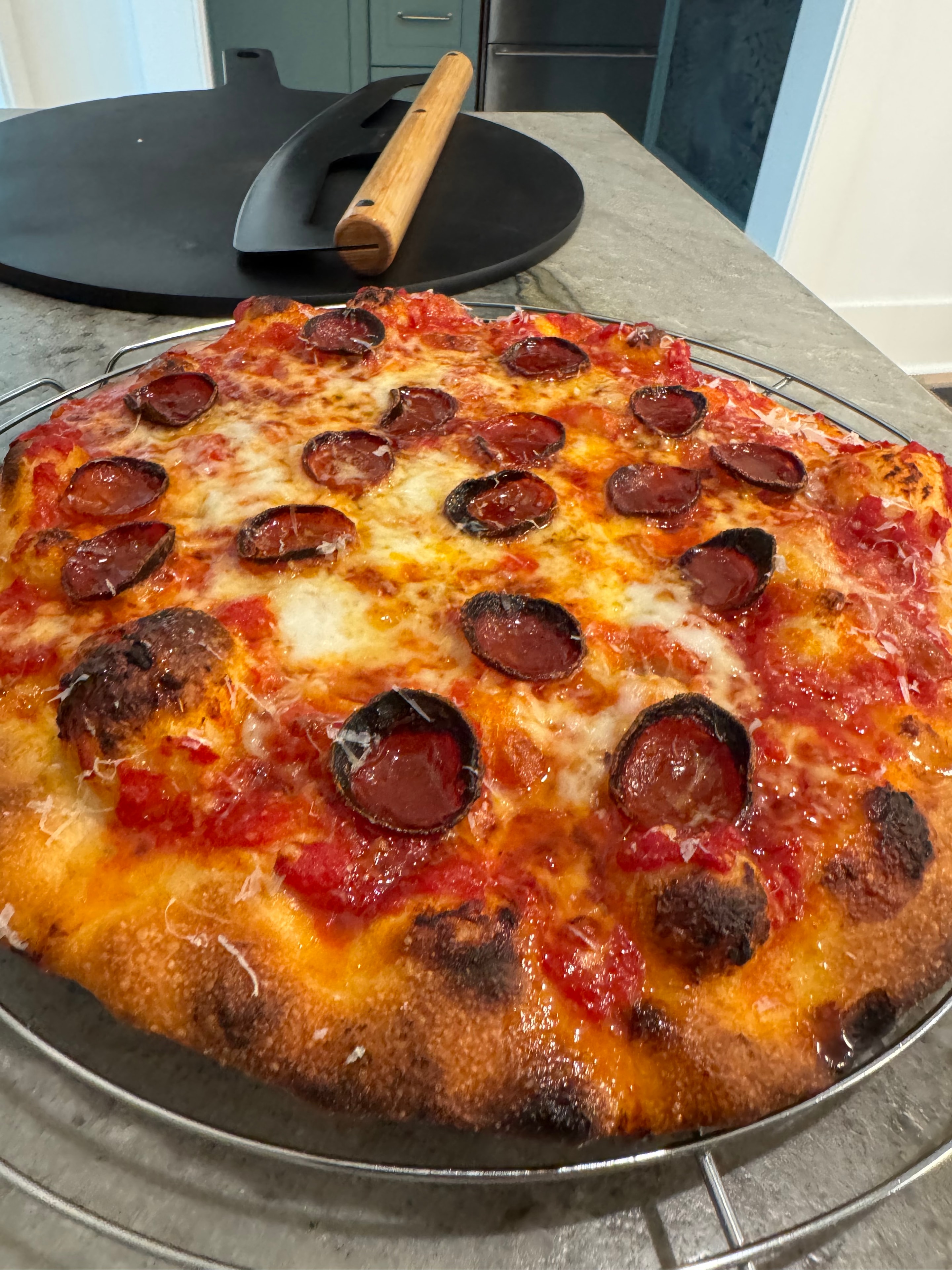 Rectangular pizza with tomato sauce and mozzarella